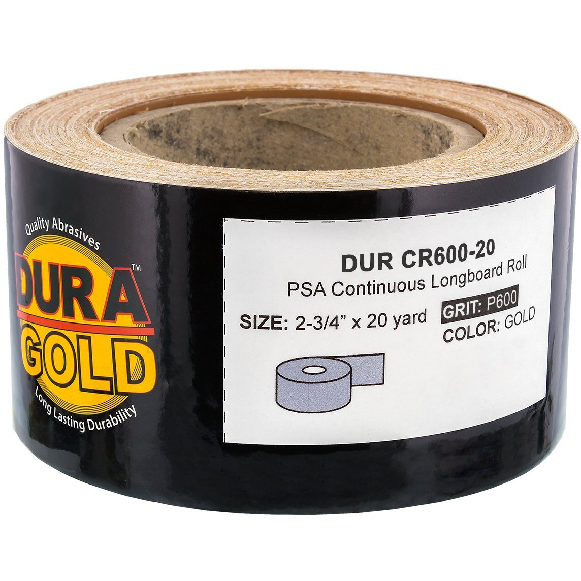 Dura-Gold Premium 600 Grit Gold Psa Longboard Sandpaper 20 Yard Long Continuous Roll  2-3/4"" Wide - Self Adhesive Stickyback Sandpaper For Automotive  Woodworking Air File Sanders  Hand Sanding Blocks