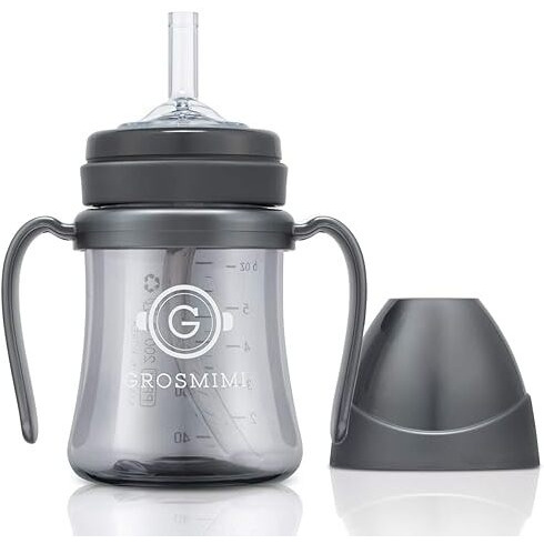 Grosmimi Spill Proof No Spill Magic Sippy Cup With Straw With Handle For Baby And Toddlers  Customizable  Ppsu  Bpa Free 6 Oz (Charcoal)