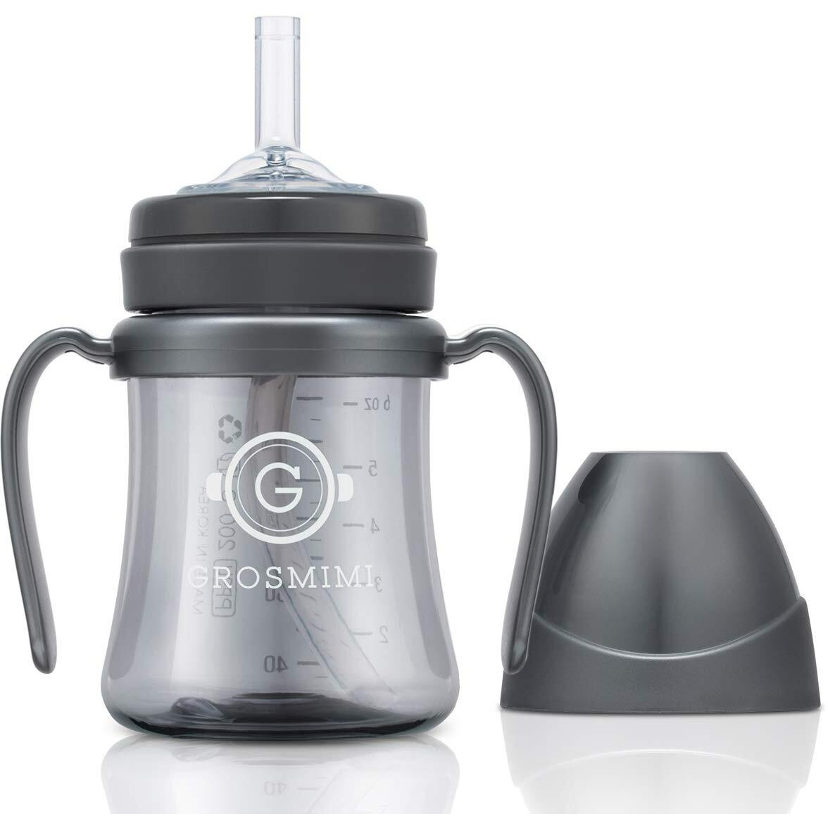 Grosmimi Spill Proof No Spill Magic Sippy Cup With Straw With Handle For Baby And Toddlers  Customizable  Ppsu  Bpa Free 6 Oz (Charcoal)