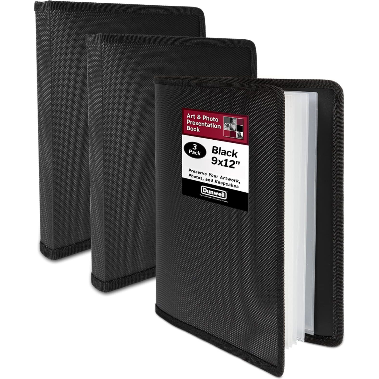 Dunwell Art Portfolio 9X12 Folder - (Black  3-Pack)  Portfolio Folder For Artwork  9 X 12 Art Folder  24 Pockets Display 48 Pages  Portfolio Binder  Sketch Folder  Art Binder  Kids 9X12 Art Portfolio