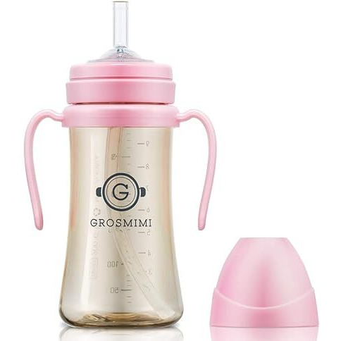 Grosmimi Spill Proof No Spill Magic Sippy Cup With Straw With Handle For Baby And Toddlers  Customizable  Ppsu  Bpa Free 10 Oz (Pink)