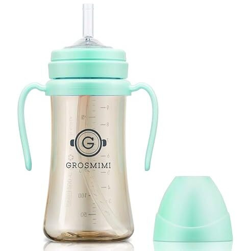 Grosmimi Spill Proof No Spill Magic Sippy Cup With Straw With Handle For Baby And Toddlers  Customizable  Ppsu  Bpa Free 10 Oz (Aqua Green)