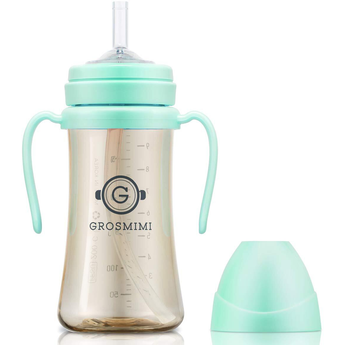 Grosmimi Spill Proof No Spill Magic Sippy Cup With Straw With Handle For Baby And Toddlers  Customizable  Ppsu  Bpa Free 10 Oz (Aqua Green)
