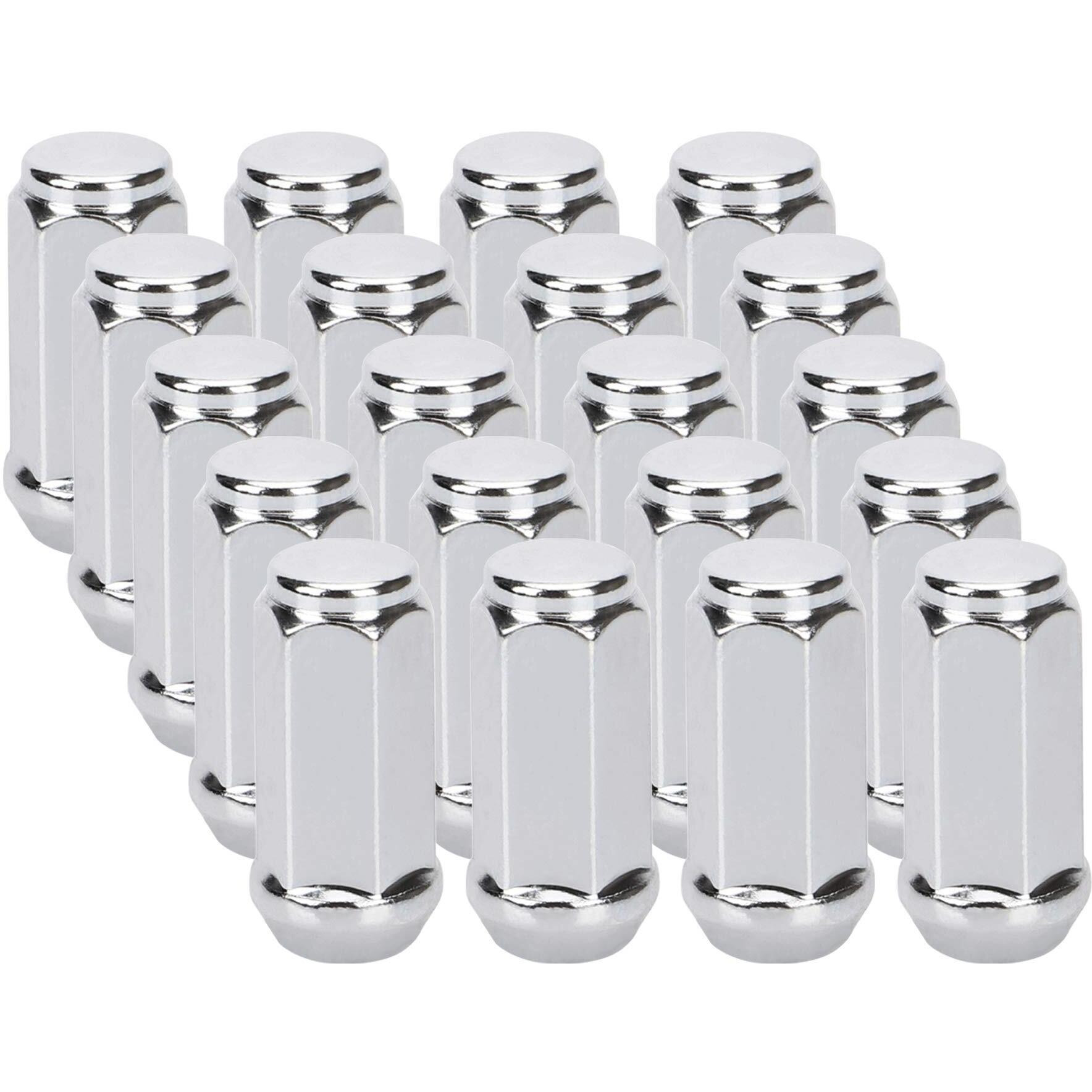 1/2X 20 Chrome Closed End Bulge Acorn Lug Nuts 1.89 Inch Long - Cone Seat - 3/4"" Hex Compatible With Tj Jk Cherokee Liberty Mustang Ranger Aftermarket Wheels  20Pcs
