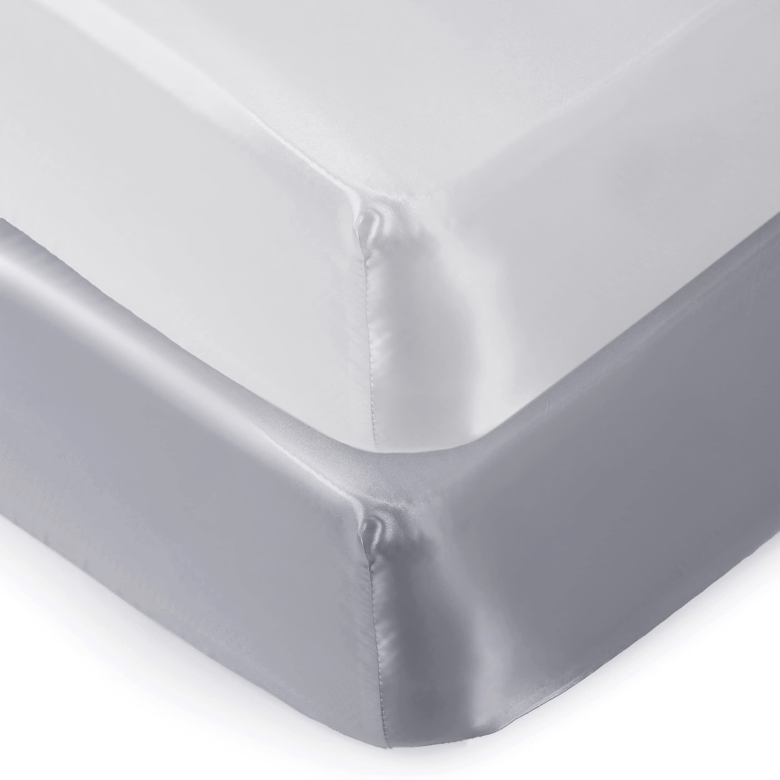 Pro Goleem 2 Pack Satin Soft Crib Sheet Great For Baby With Sensitive Hair Silky Baby Mattress Sheet White And Gray Unisex 52X28X8 Fitted Sheets