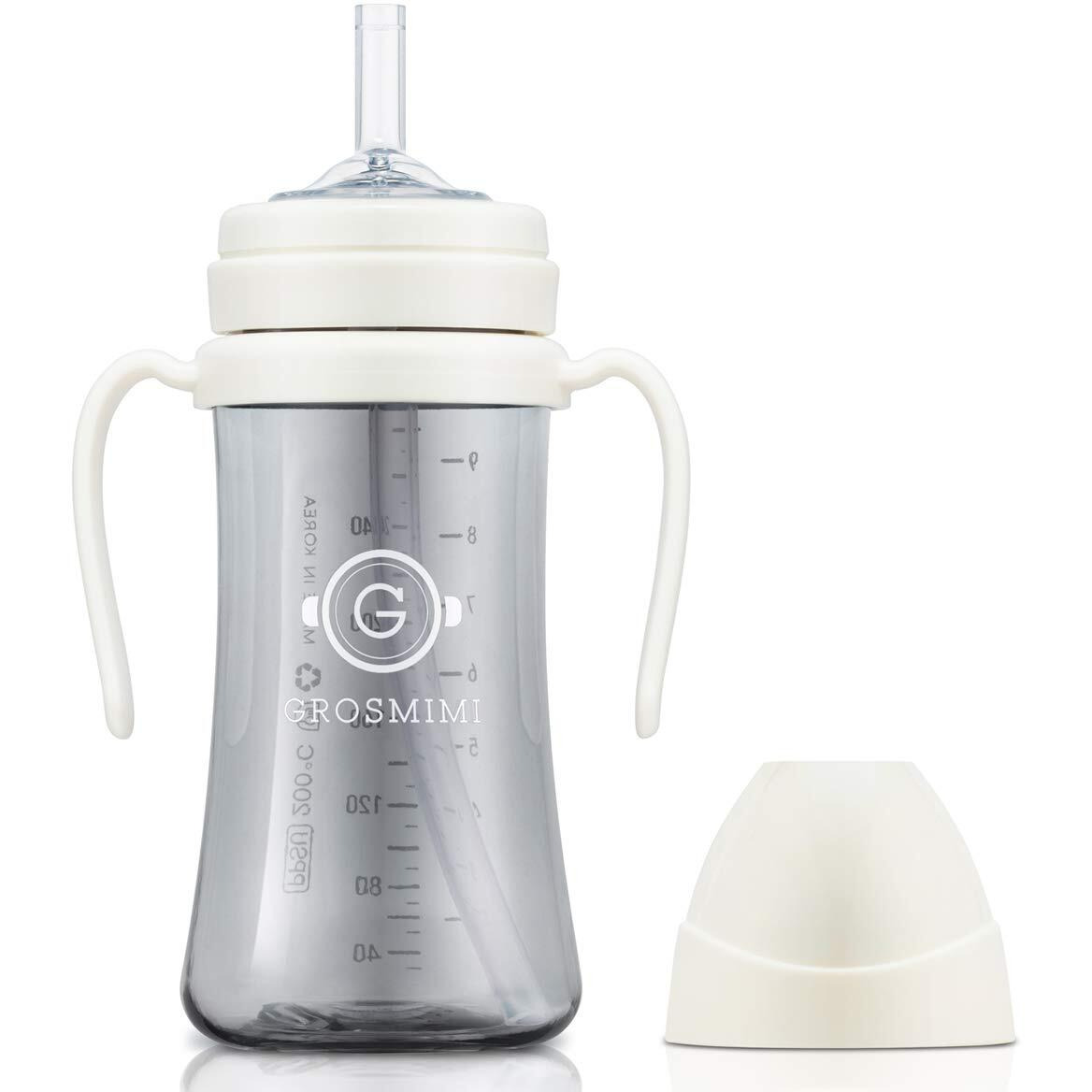 Grosmimi Spill Proof No Spill Magic Sippy Cup With Straw With Handle For Baby And Toddlers  Customizable  Ppsu  Bpa Free 10 Oz (White)