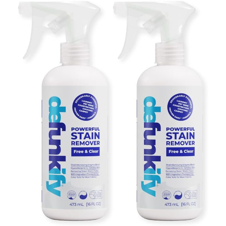 Laundry Stain Remover Spray  16Oz (2-Pack). 'Free & Clear' Stain Remover & Spot Treater Prewash Detergent For Clothes  Carpet & Gear. 'Provensafe' Cleaning Spray For Pets  Kids & Sensitive Skin