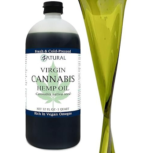 Zatural Organically Grown Hemp Oil 100% Pure Cold Pressed High Vegan Omegas 3 & 6 No Fillers Or Additives Therapeutic Grade (32 Ounce)