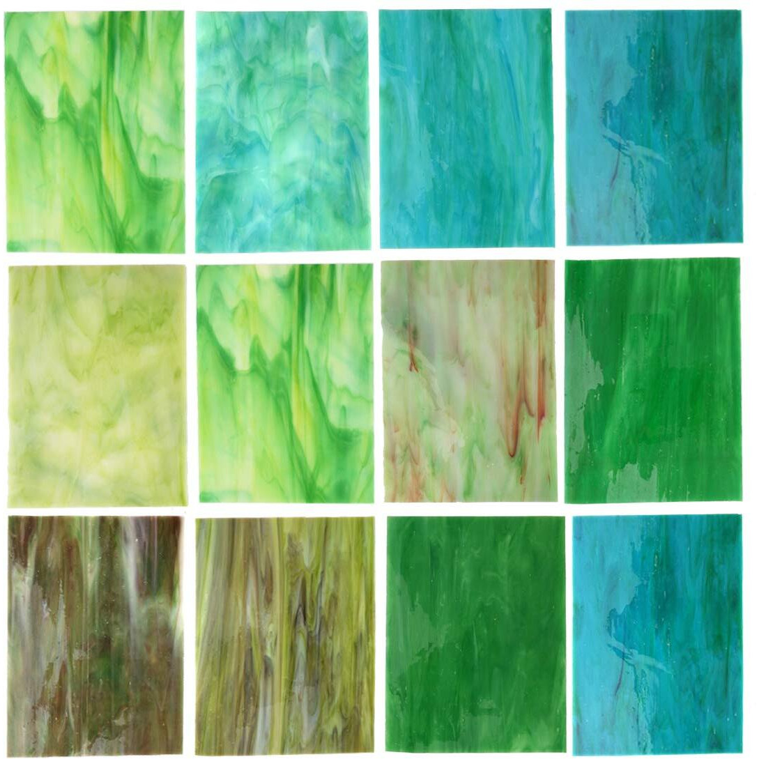Lanyani 10 Sheets Variety Stained Glass Sheets Pack  4 X 6 Inch Large Cathedral Glass Mosaic Tiles For Crafts  Green Mixed
