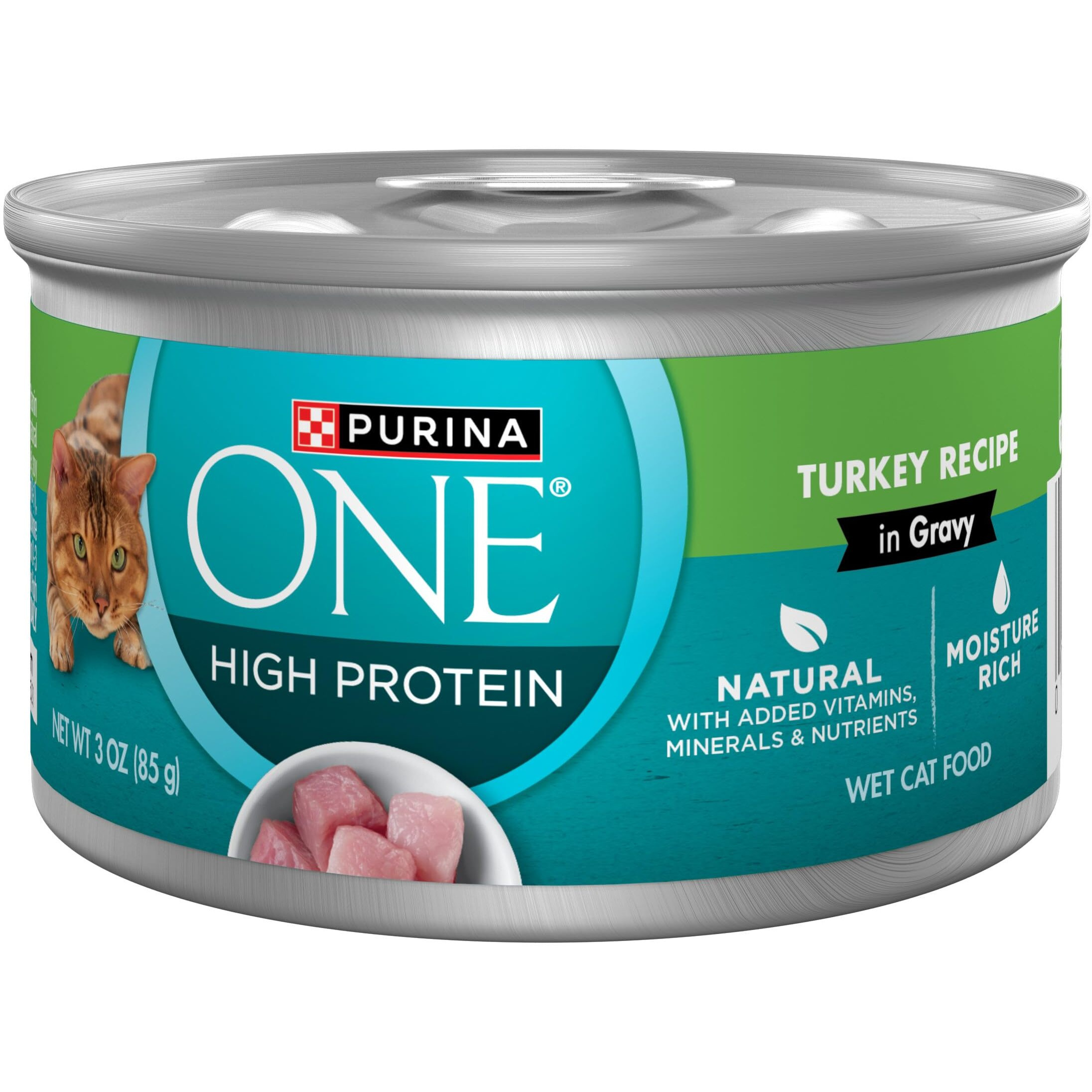 Purina One Natural  High Protein Cat Food  Turkey Recipe In Gravy - (Pack Of 24) 3 Oz. Pull-Top Cans