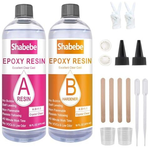 Epoxy Resin  32Oz Epoxy Resin Crystal Clear  Not-Yellowing No-Bubble  Self Leveling Easy-Pour Easy Mix 11 Casting Kit & Coating For Diy Jewelry Making  Art Resina Clear Crafts  Molds  River Tables
