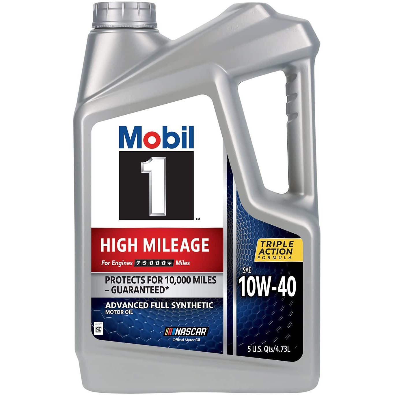 Mobil 1 High Mileage Full Synthetic Motor Oil 10W-40  5 Quart  Gray