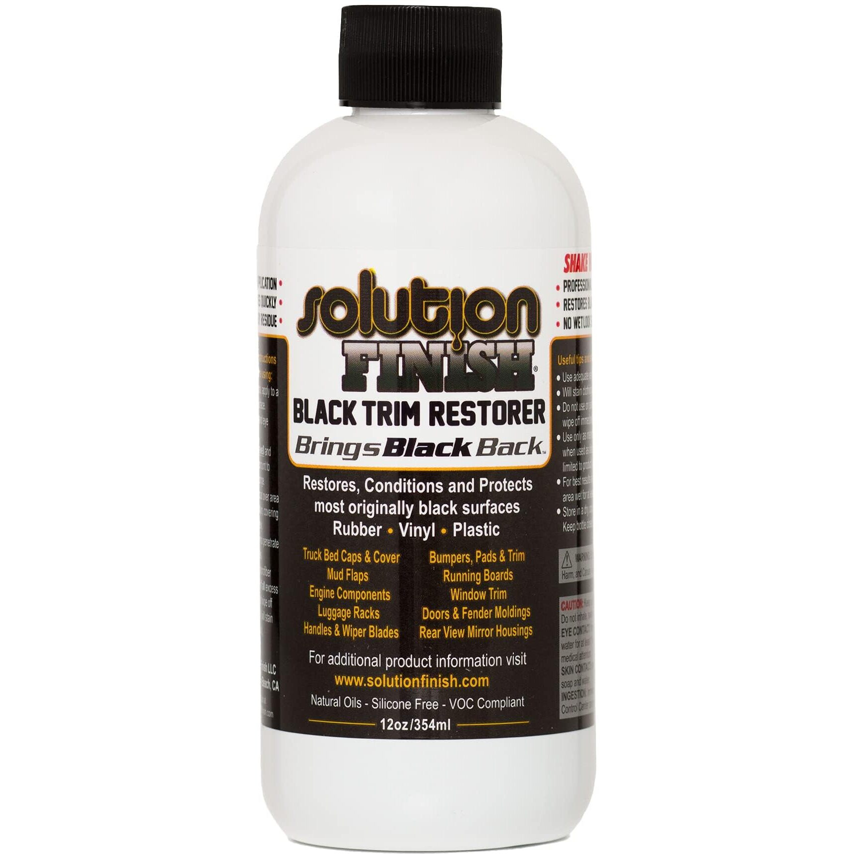 Solution Finish - Black Plastic & Vinyl Trim Restorer - Use For Car And Truck Detailing  No Wet Look  Instantly Revives Color To Trim  Bumpers  Mud Flaps  Etc.  Black (12 Oz)