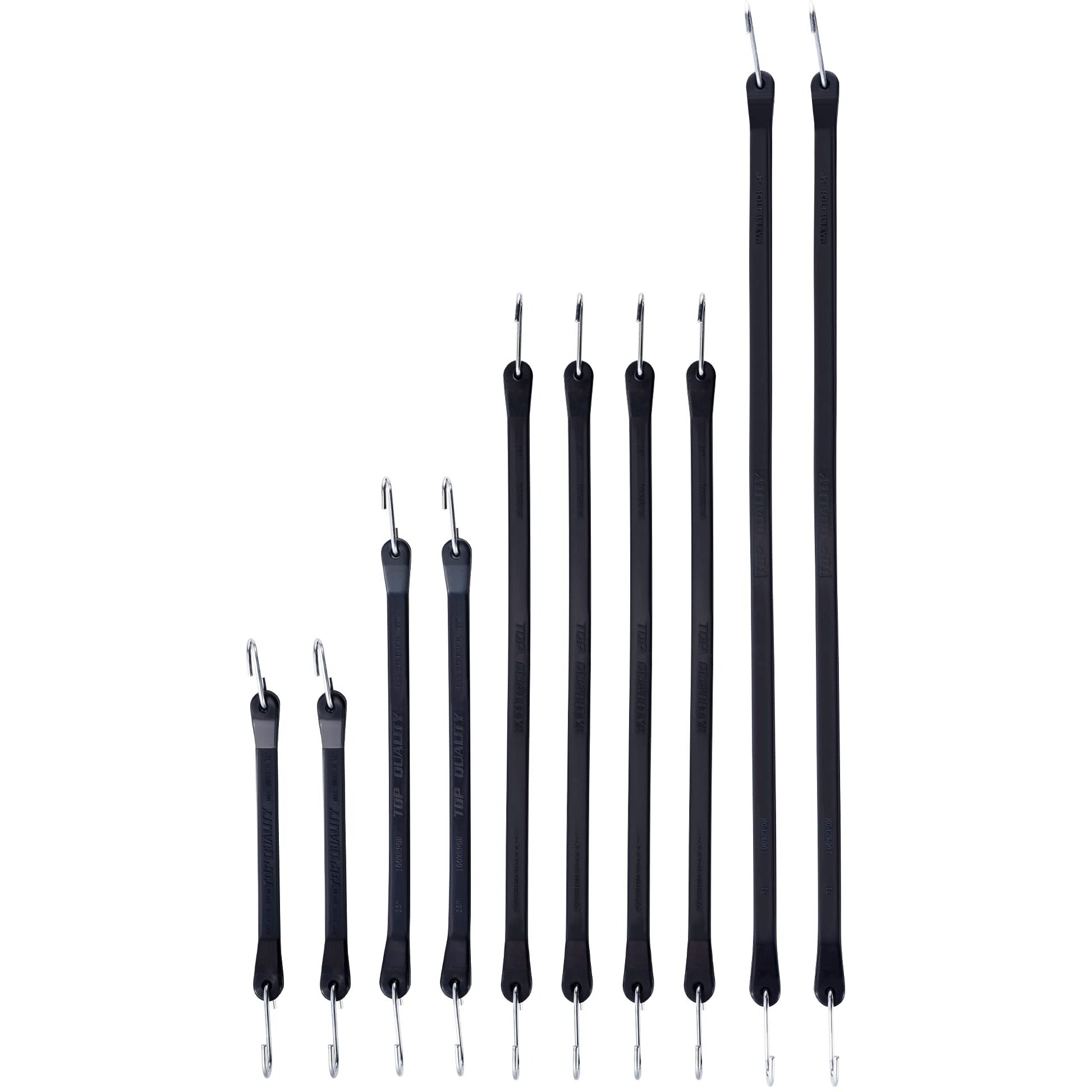 Rubber Bungee Cords Assorted Sizes With 1.8X Max Stretch & Over 176 Lbs Load  Black Heavy Duty Bungee Straps With 100% Epdm Rubber & S Hooks For Cargo  Tarps  Van  Truck  10""  15""  21""  31"" (10 Pack)