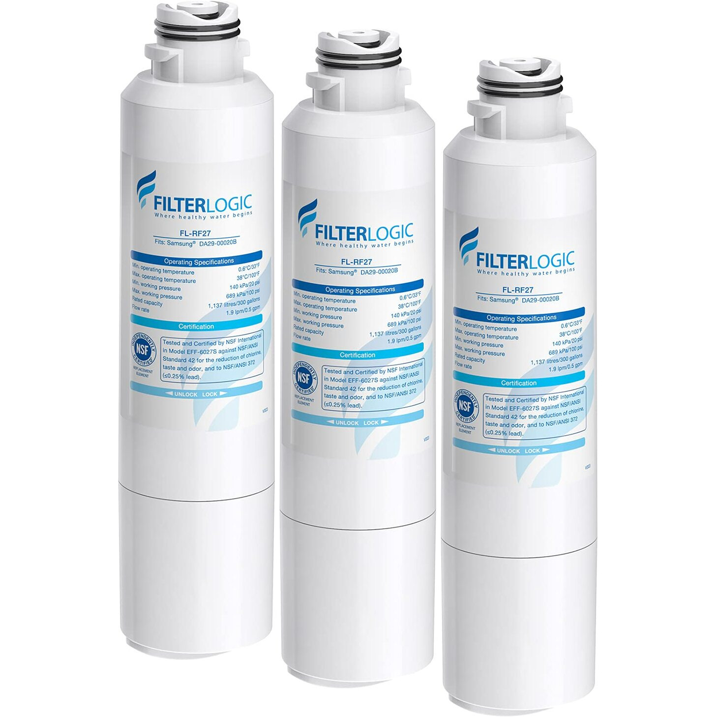 Filterlogic Da29-00020B Refrigerator Water Filter  Replacement For Samsung Haf-Cin  Haf-Cin/Exp  Da29-00020A/B  Da97-08006A  Rf28Hmedbsr  Rf4287Hars  Rf263Teaesg  Rh22H9010Sr  3 Pack
