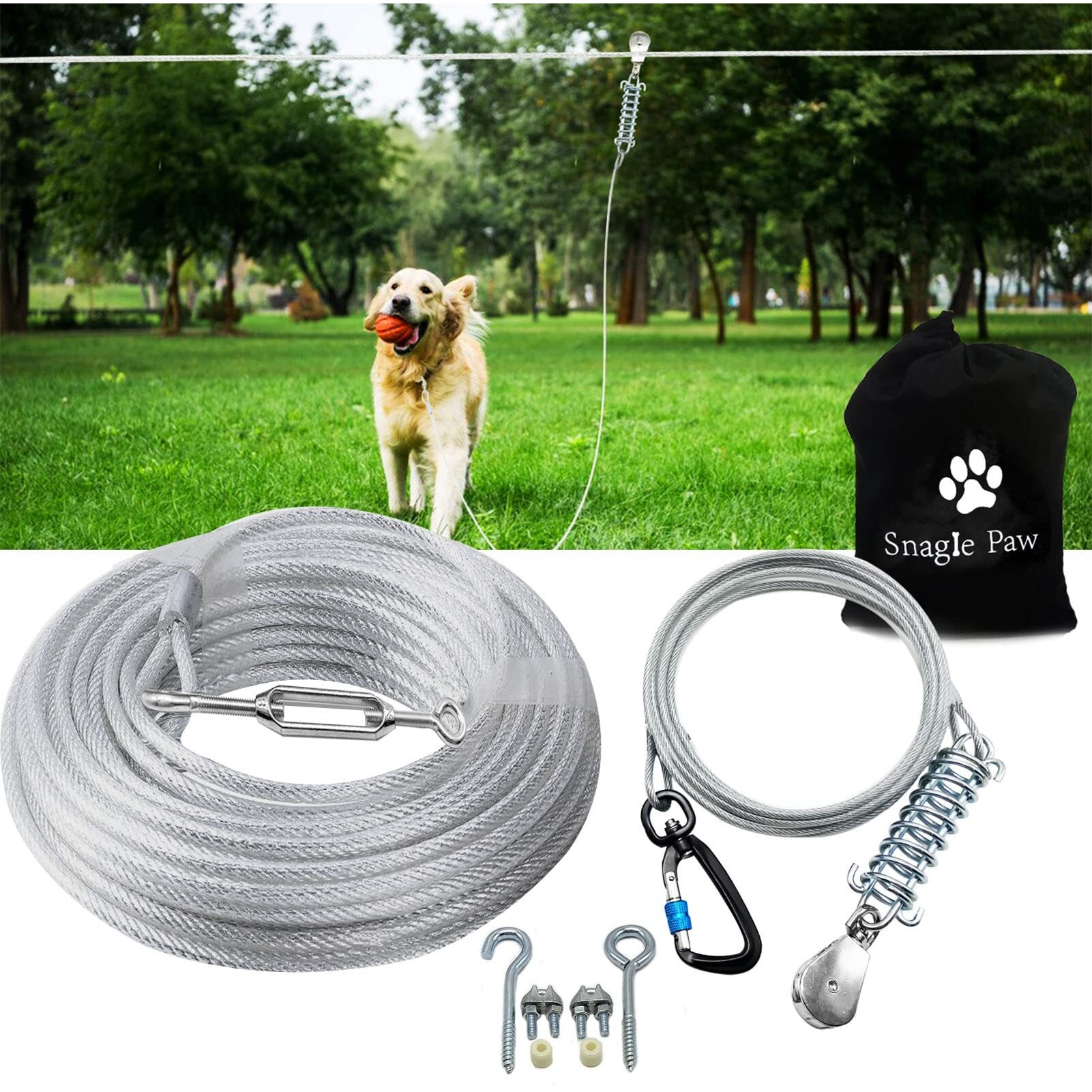 Dog Tie Out Runner For Yard Trolley System For Large Dogs Heavy Duty Dog Run Cable Lead 50Ft With 10Ft Pulley Runner Line For Small Medium And Large Dogs Up To 250Lbs Running Outside Yard Or Camping