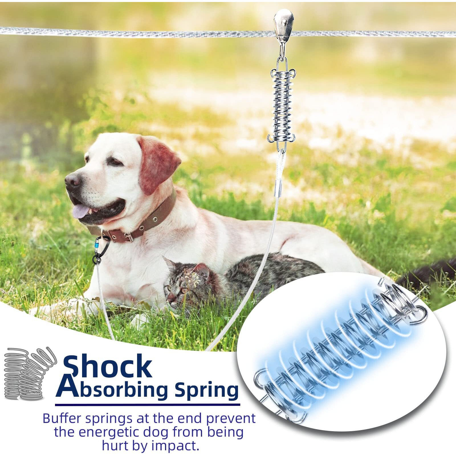 Dog Tie Out Runner For Yard Trolley System For Large Dogs Heavy Duty Dog Run Cable Lead 50Ft With 10Ft Pulley Runner Line For Small Medium And Large Dogs Up To 250Lbs Running Outside Yard Or Camping