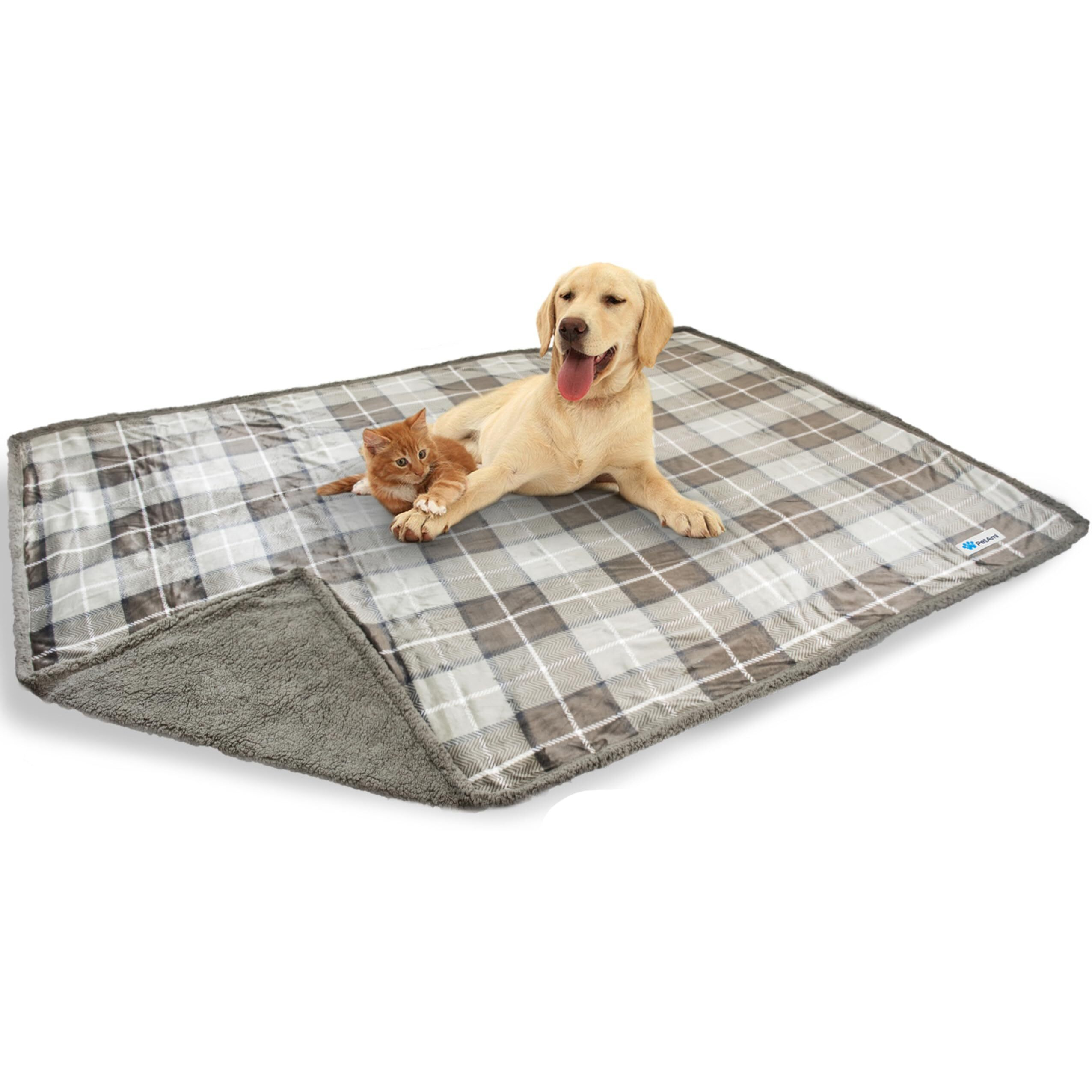 Petami Waterproof Dog Blanket For Bed  Xl Dog Pet Blanket Couch Cover Protection  Sherpa Fleece Leakproof Bed Blanket For Crate Kennel Sofa Furniture Protector  Reversible Soft Plush 80X60 Plaid Taupe
