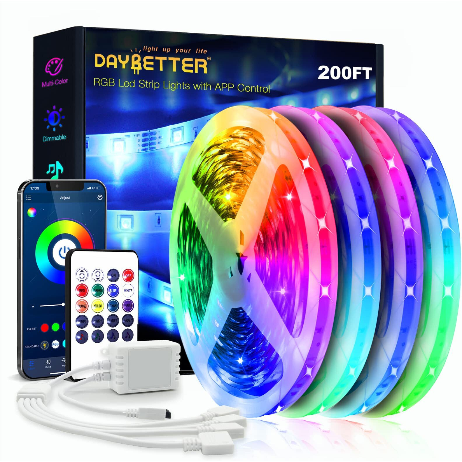 Daybetter Led Strip Lights 200Ft (4 Rolls Of 50Ft) Ultra Long Smart Light Strips With App Voice Control Remote  5050 Rgb Music Sync Color Changing Lights For Bedroom  Kitchen  Party  Home Decoration