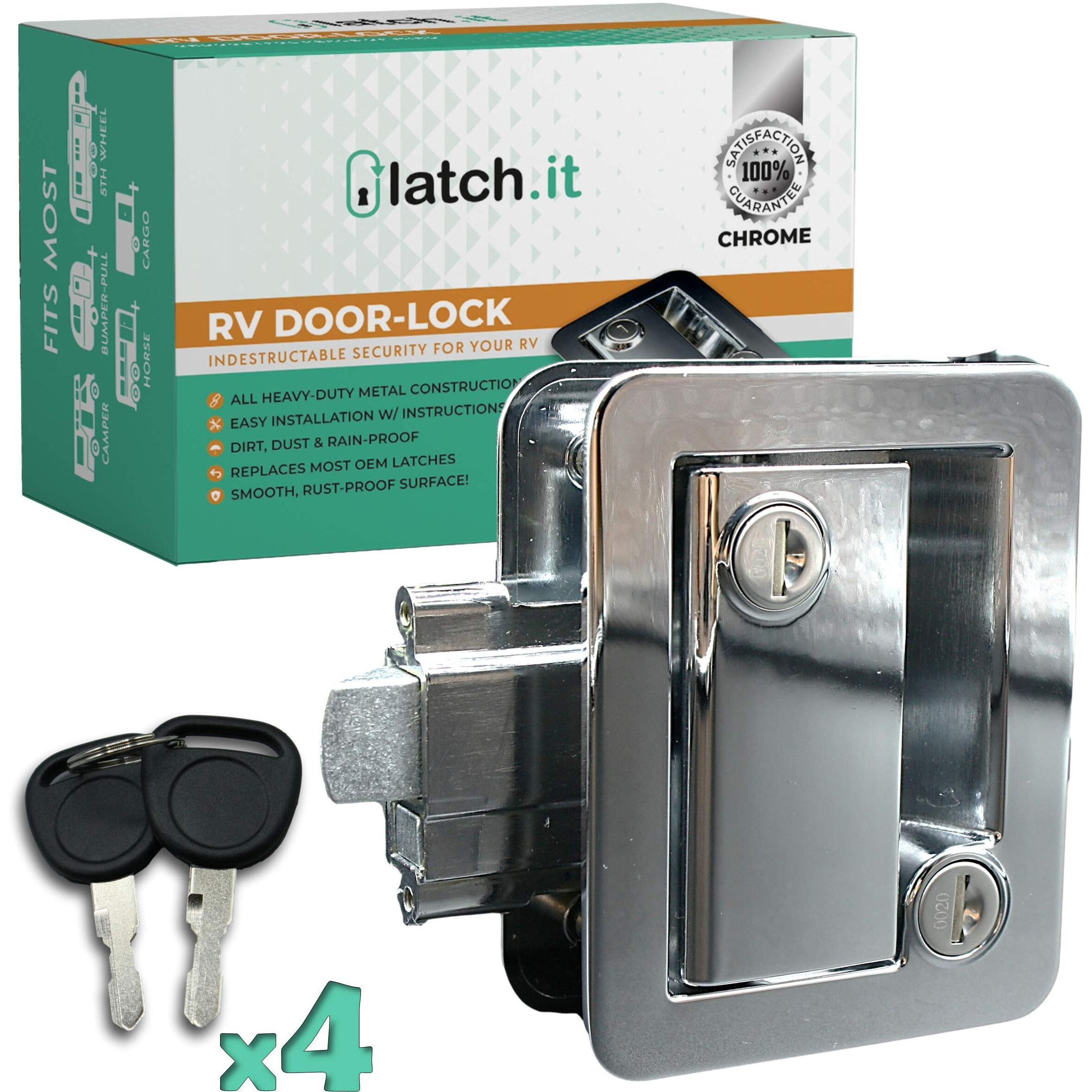 Latch.It Chrome Rv Door Latch  Rv Door Locks For Travel Trailers  Travel Trailer Door Latch  100% Metal Camper Door Lock 4 Camper Keys  Trailer Door Lock Only Fits 2.75"&quotX3.75"" Door Lock Hole