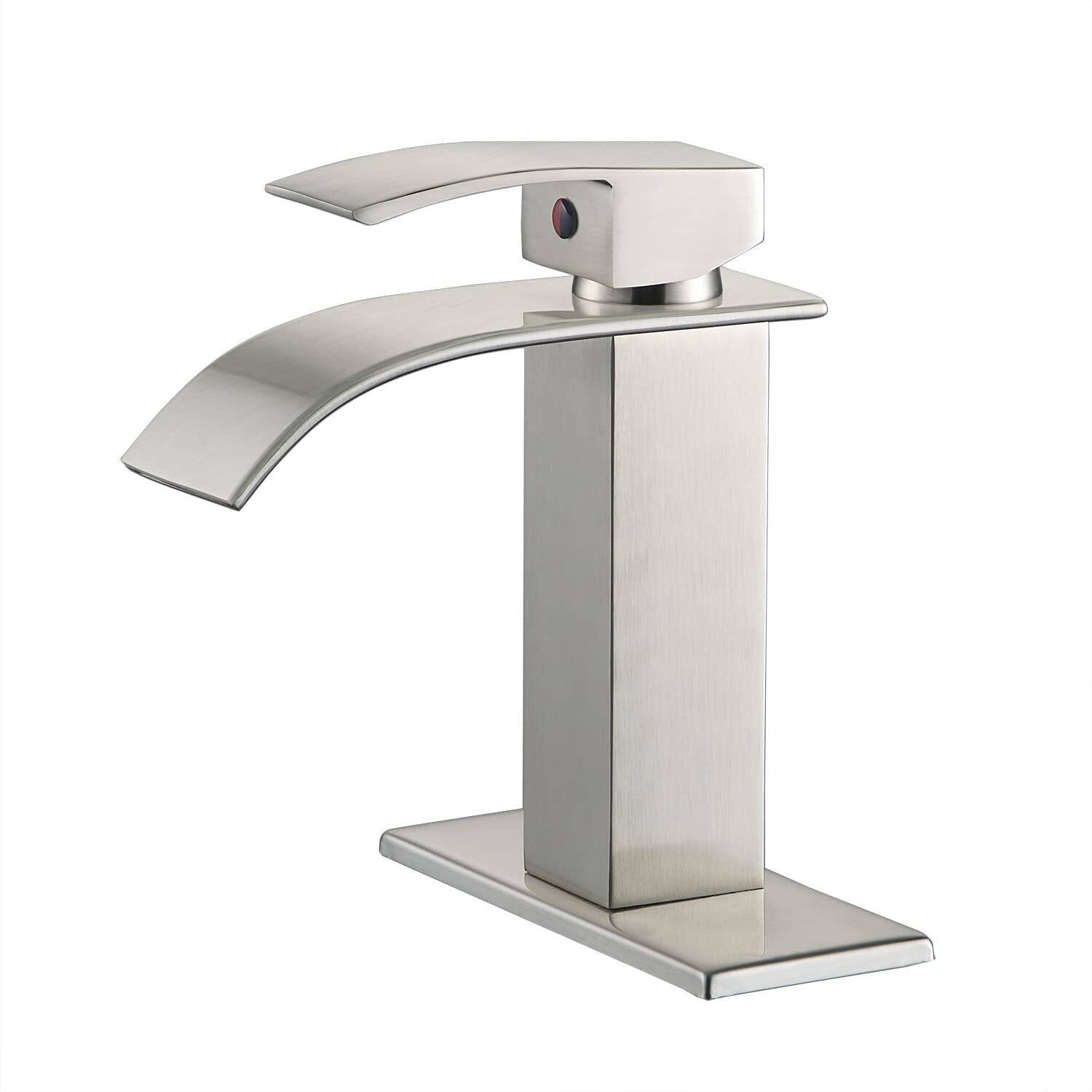 Voton Waterfall Spout Single Handle Bathroom Faucet Brushed Nickel Commercial Modern Lavatory Deck Mount