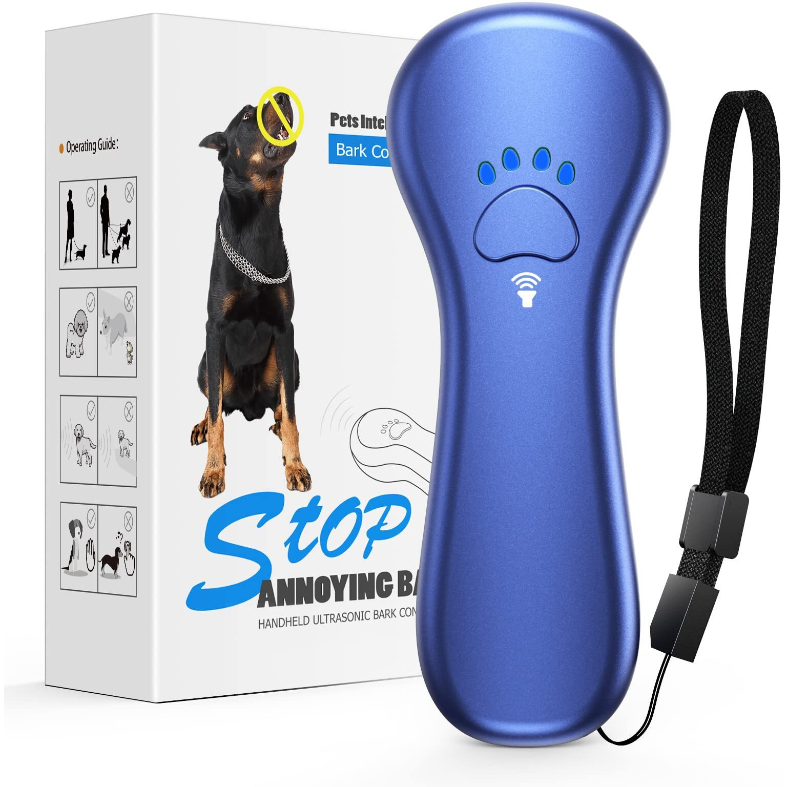 Ahwhg Anti Barking Device  Dog Barking Control Devices Rechargeable Ultrasonic Dog Bark Deterrent Up To 16.4 Ft Effective Control Range Safe For Human & Dogs Portable Indoor & Outdoor(Blue)