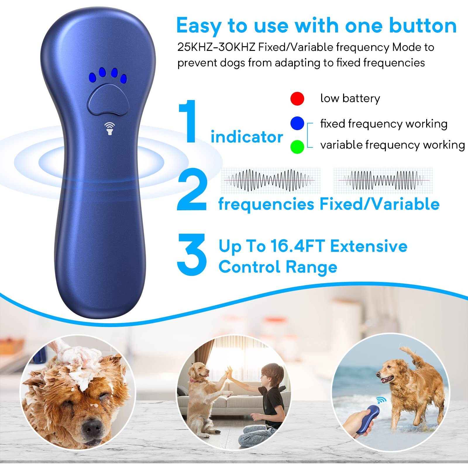 Ahwhg Anti Barking Device  Dog Barking Control Devices Rechargeable Ultrasonic Dog Bark Deterrent Up To 16.4 Ft Effective Control Range Safe For Human & Dogs Portable Indoor & Outdoor(Blue)