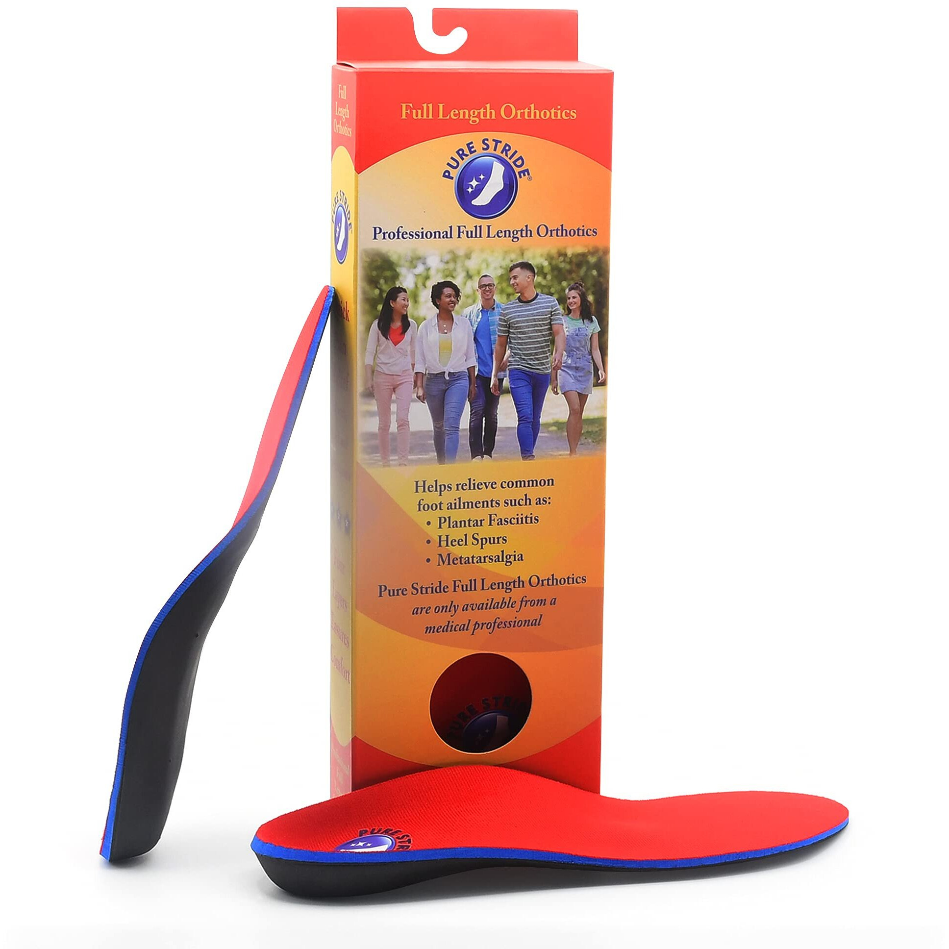 Pure Stride Professional Full Length Orthotics - Shoe Insert & Support For Metatarsals  High Arch  Flat Feet - Pain Relief For Plantar Fasciitis  Arch  Heel - 1 Pair  Men's 10-10.5  Women's 12-12.5