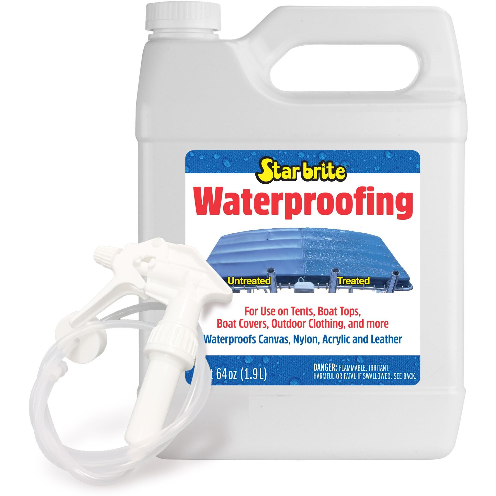 Star Brite Waterproofing Spray - Marine Grade Protection For Boat Covers  Bimini Tops  Tents  Jackets  Backpacks  Boots  Awnings  Patio Covers & More - 64 Oz W/Sprayer (081964)