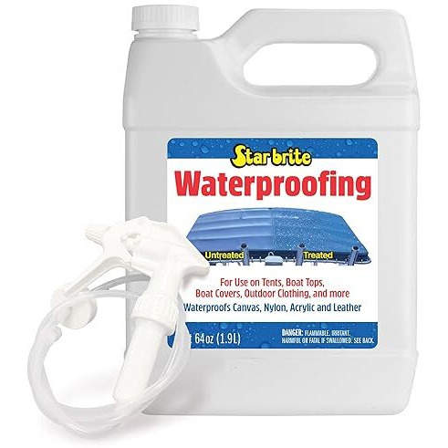 Star Brite Waterproofing Spray - Marine Grade Protection For Boat Covers  Bimini Tops  Tents  Jackets  Backpacks  Boots  Awnings  Patio Covers & More - 64 Oz W/Sprayer (081964)