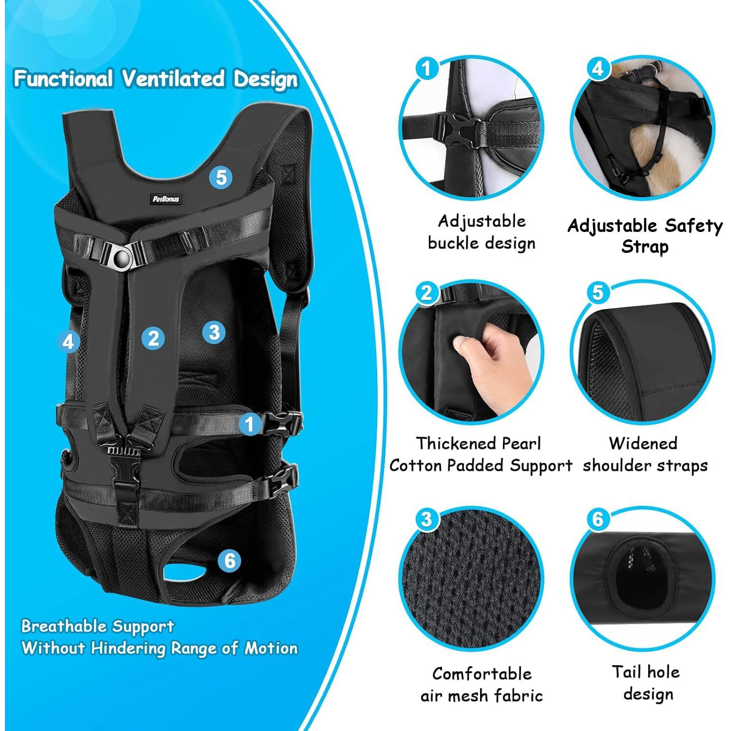 Petbonus Pet Front Dog Carrier Backpacks  Adjustable Dog Backpack Carrier  Legs Out Easy-Fit Dog Chest Carrier For Medium Small Dogs  Hands Free Dog Front Carrier For Hiking  Cycling (Black  Xl)