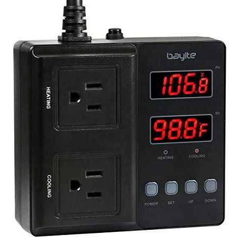 Bayite Temperature Controller 1650W 15A Btc211 Dual Digital Outlet Thermostat Plug  Pre-Wired  2 Stage Heating And Cooling Mode  110V - 240V  Fermentation Bbq Reptile Aquarium