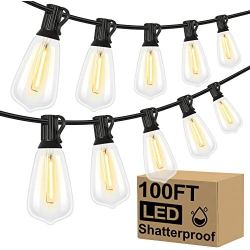 Brightever Led Outdoor String Lights 100Ft Patio Lights With 52 Shatterproof St38 Vintage Edison Bulbs  Outside Hanging Lights Waterproof For Porch  Deck  Garden  Backyard  Balcony  2700K Dimmable