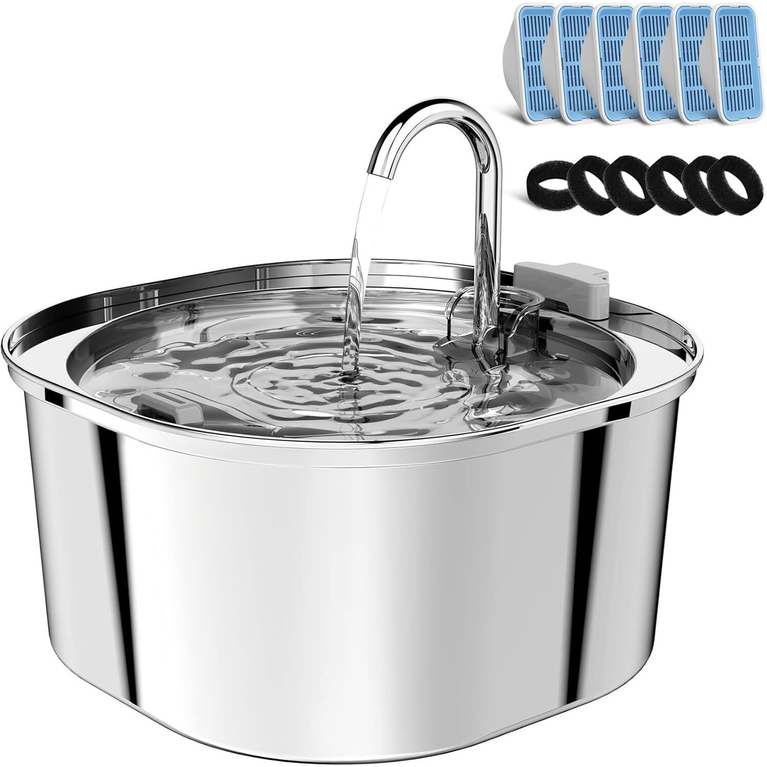 Pektaco Cat Water Fountain  3.2L/108Oz Stainless Steel Pet Water Fountain For Cats/Dogs Indoor  Dog Drinking Dispenser Metal Kitty Spout With 6 Replacement Filters