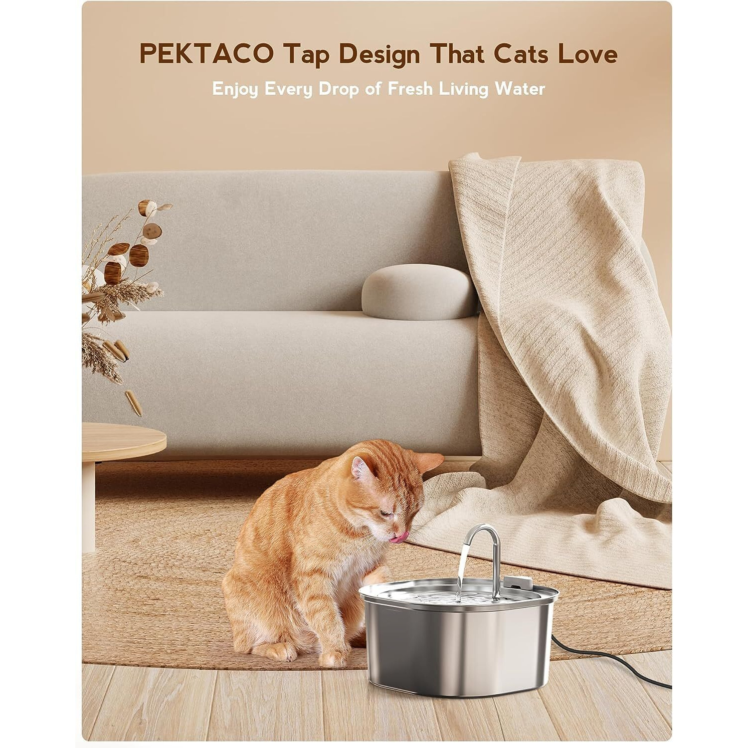 Pektaco Cat Water Fountain  3.2L/108Oz Stainless Steel Pet Water Fountain For Cats/Dogs Indoor  Dog Drinking Dispenser Metal Kitty Spout With 6 Replacement Filters