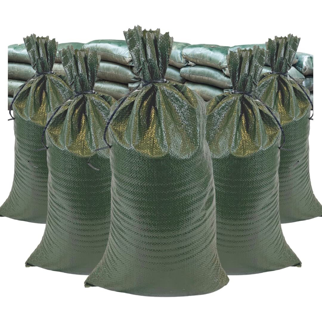 Durasack Heavy Duty Sand Bags With Tie Strings Empty Woven Polypropylene Sand-Bags For Flood Control With 1600 Hours Of Uv Protection  50 Lbs Capacity  14X26 Inches  Green  Pack Of 100