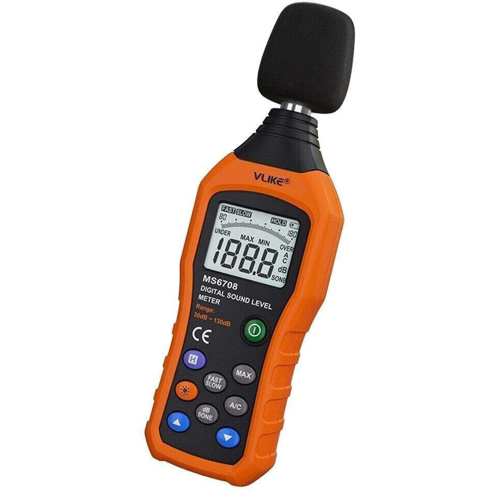 Vlike Lcd Digital Audio Decibel Meter Sound Level Meter Noise Level Meter Sound Monitor Db Meter Noise Measurement Measuring 30 Db To 130 Db A/C Mode (Batteries Not Include)