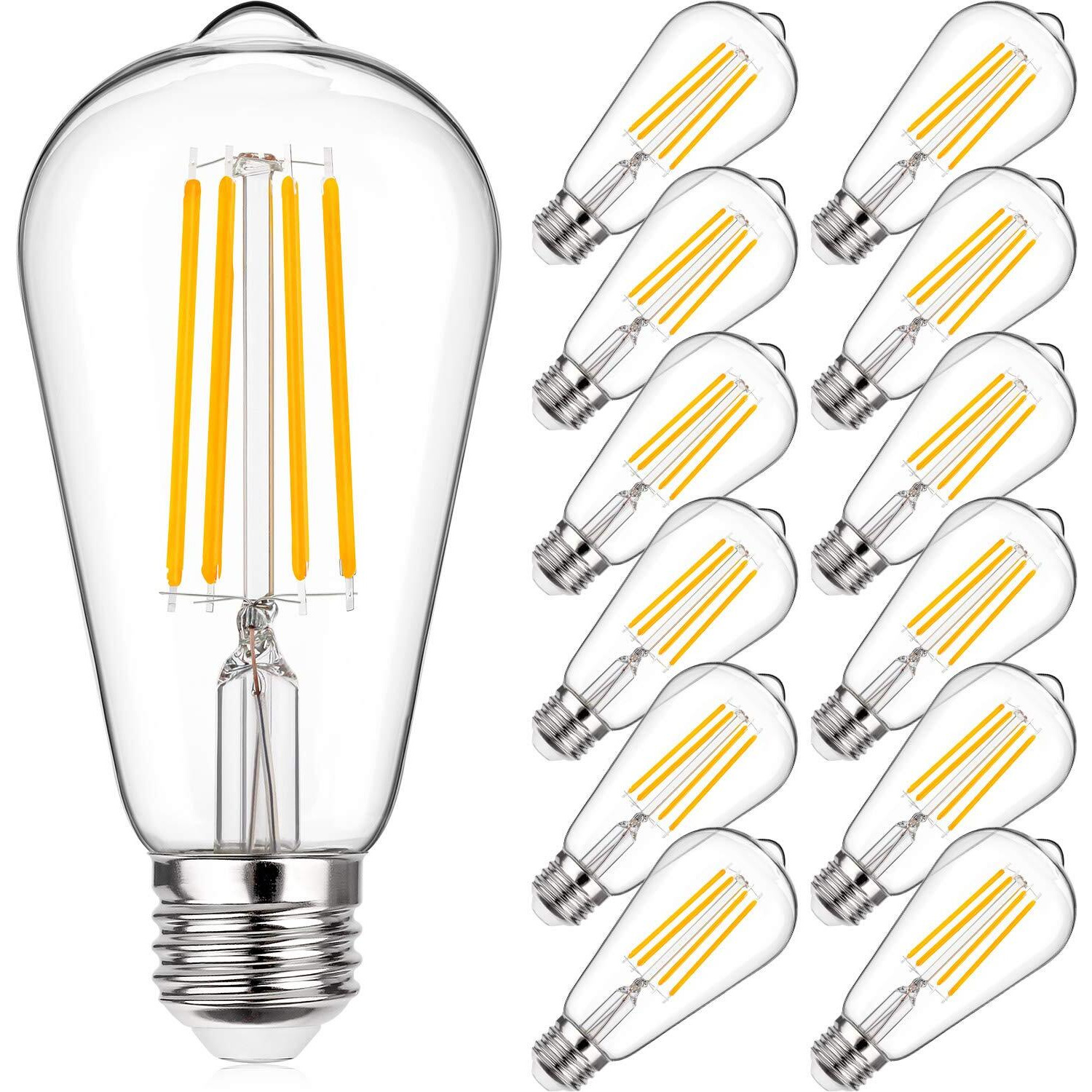 Maxvolador Vintage Led Edison Light Bulb  Equivalent 60 Watt  6W St58 Warm White 2700K  E26 Medium Base 800 Lumens High Brightness Antique Led Filament Bulbs  Cri 85+  Non-Dimmable  Pack Of 12