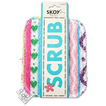 Skoy Scrub  2-Pack   Non-Scratching  Reusable Scrub For Kitchen And Household Use  Environmentally Friendly  Dishwasher Safe - Assorted Colors And Designs