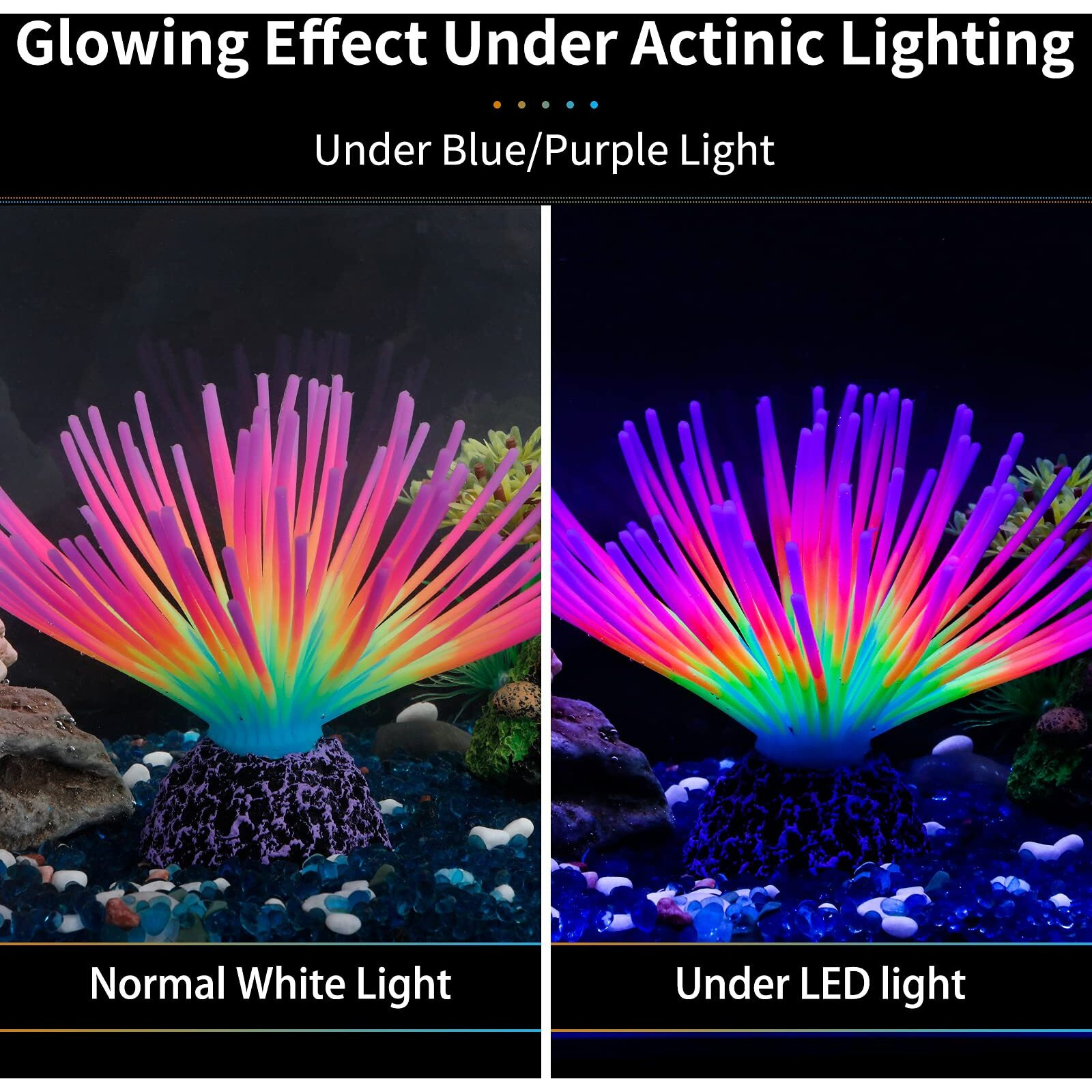 Uniclife Aquarium Imitative Rainbow Sea Urchin Ball Artificial Silicone Ornament With Glowing Effect For Fish Tank Landscape Decoration