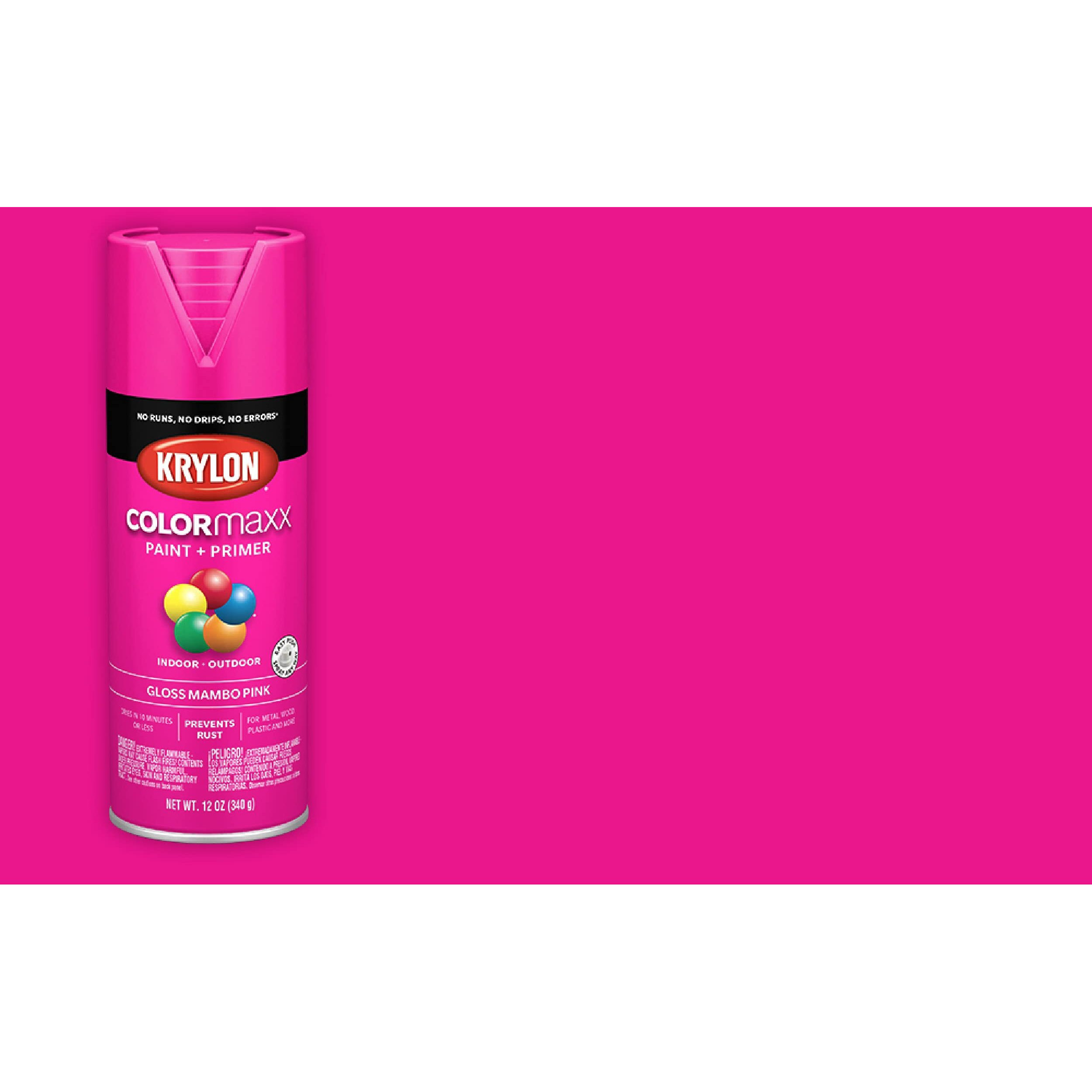 Krylon K05528007 Colormaxx Spray Paint And Primer For Indoor/Outdoor Use  Gloss Mambo Pink  12 Ounce (Pack Of 1)