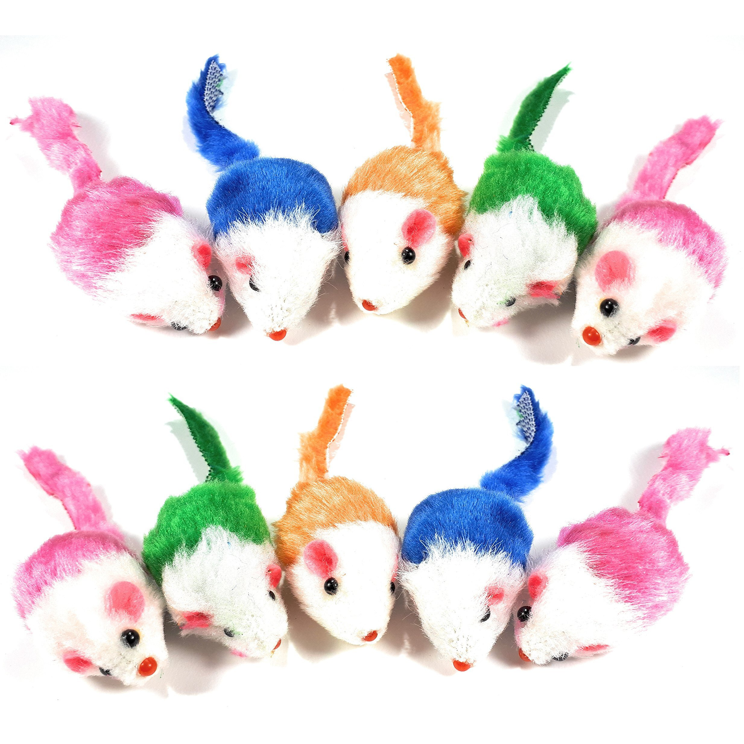 Play Fur Mice Cat Toys - Mixed Bag Of 10 Play Mice With Rattling Sounds - 4 Color Variety Pack Of Catnip Toy