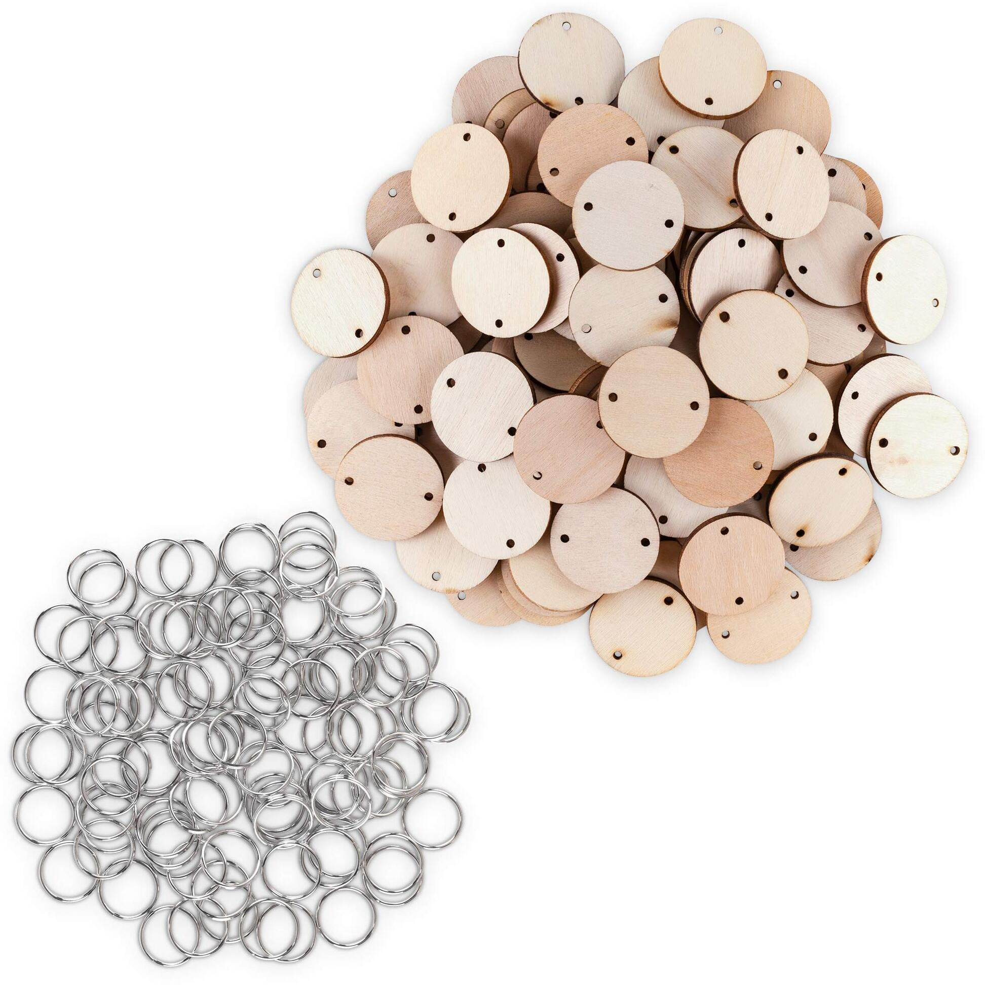 100 Wood Rounds And 100 Key Rings Wooden Circle Discs With Holes And Ring Clips For Birthday Board Tags  Homemade Diy Gifts  Arts & Crafts (1"" Inch)