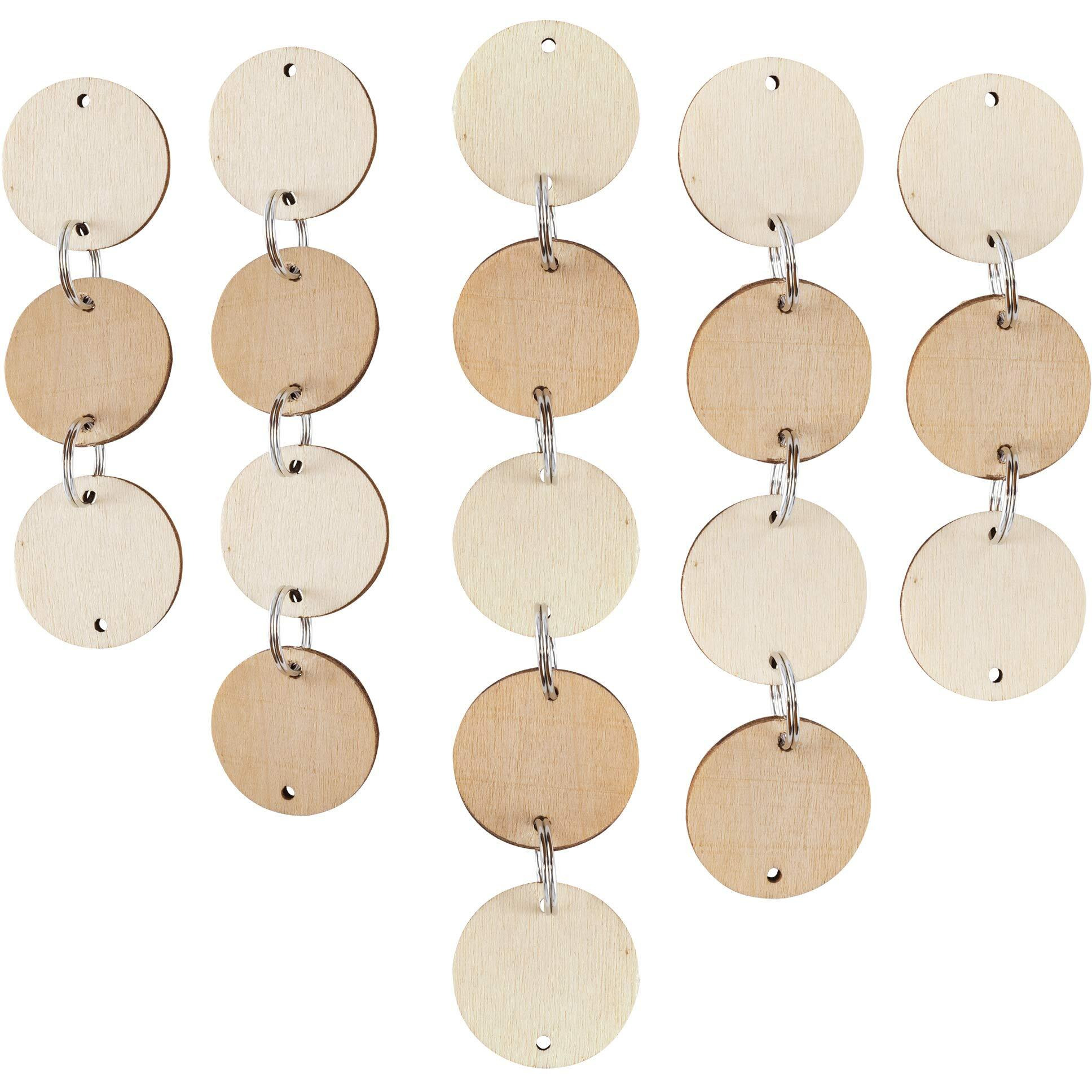100 Wood Rounds And 100 Key Rings Wooden Circle Discs With Holes And Ring Clips For Birthday Board Tags  Homemade Diy Gifts  Arts & Crafts (1"" Inch)