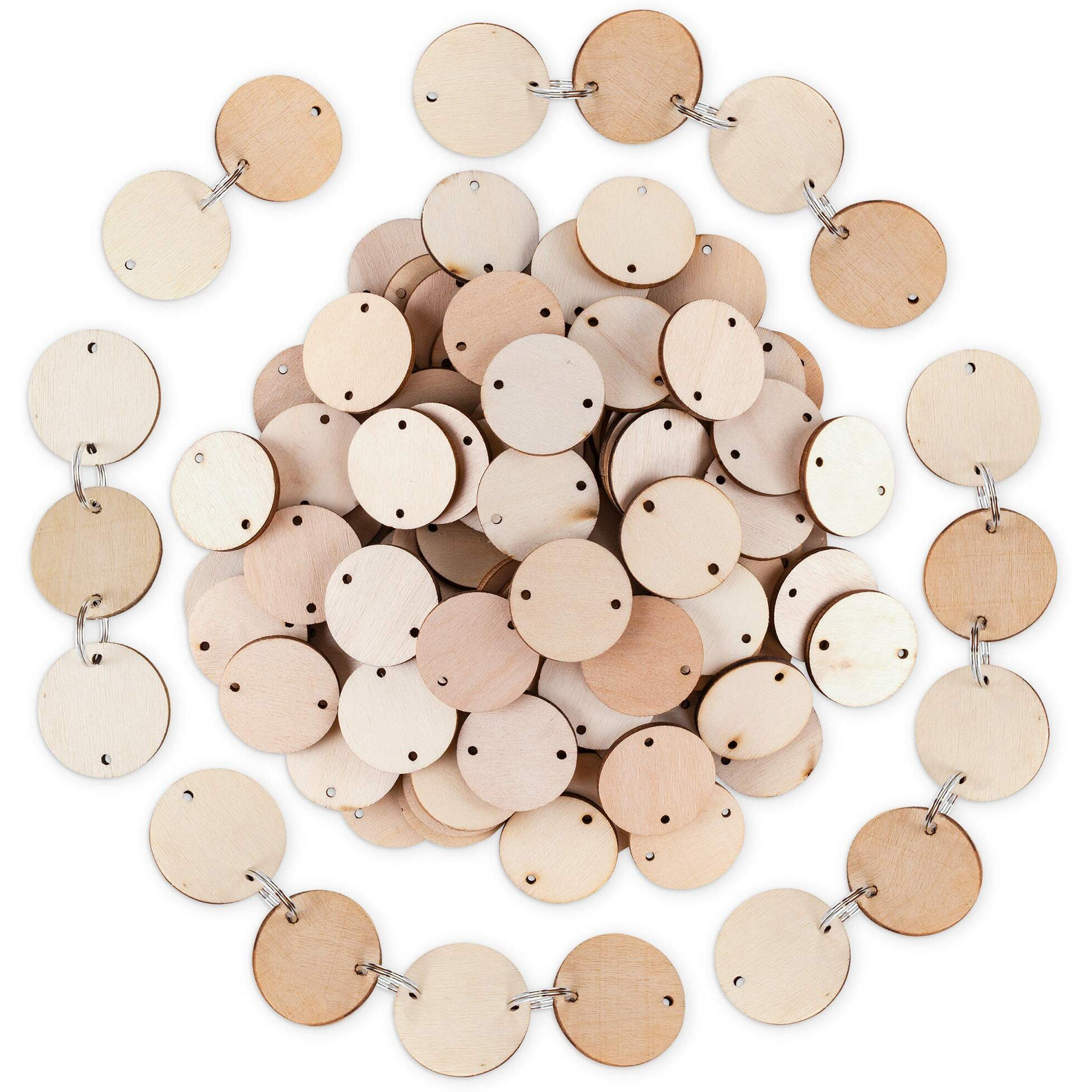 100 Wood Rounds And 100 Key Rings Wooden Circle Discs With Holes And Ring Clips For Birthday Board Tags  Homemade Diy Gifts  Arts & Crafts (1"" Inch)