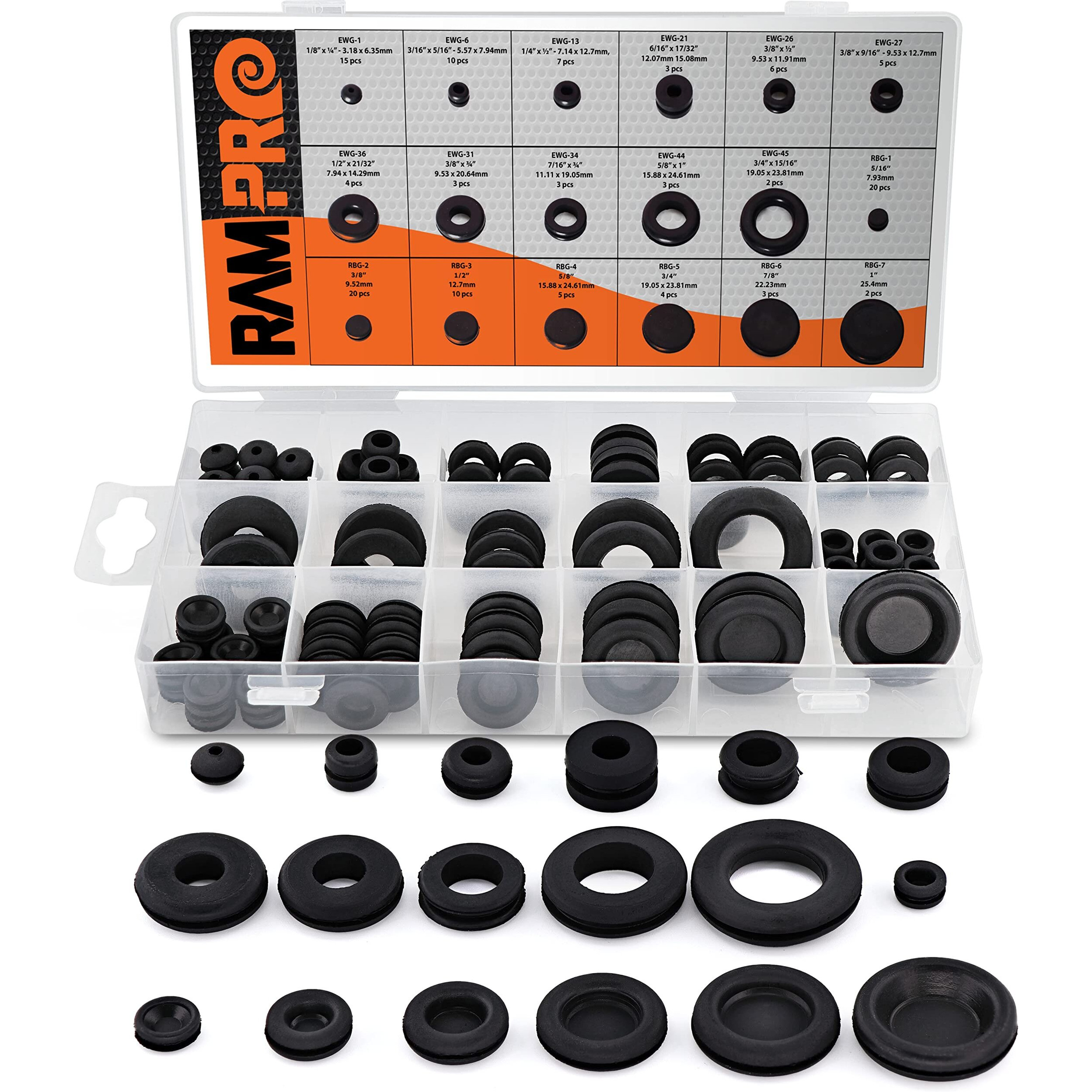125Pc 18 Sizes Rubber Grommet Kit - Includes Rubber Grommets For Wiring  Rubber Hole Plugs  And Automotive Firewall Grommet (1/4 5/16 1/2 7/32 3/8 9/16 5/16 5/8 3/4 7/8 15/16 21/32 1)