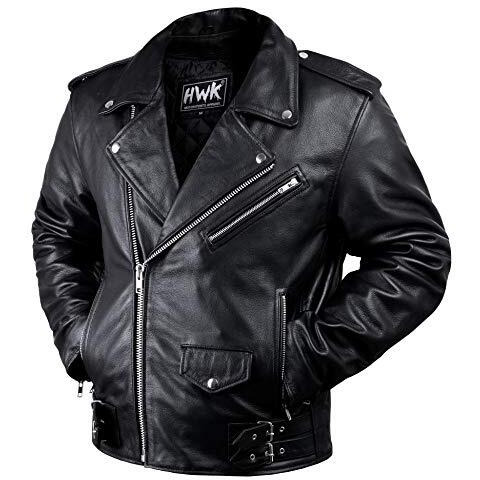 Hwk Brando Leather Motorcycle Jacket For Men  Genuine Black Leather Jacket With Removable Ce Armor & Micro Polyester Thermal Lining For Weather & Water Resistant Enduro Motorbike Riding - Large