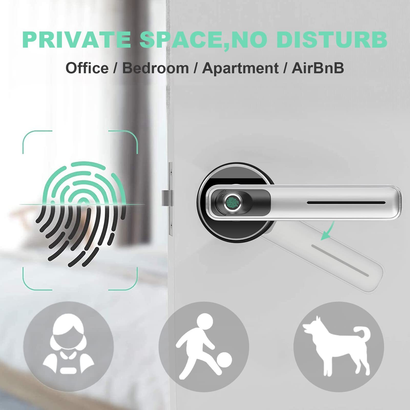 Geek Smart Fingerprint Door Lock - Biometric Door Knob Fingerprint Door Knob Keyless Entry Door Locks With Handle Door Lever For Homes/Apartments/Office/Airbnb/Hotels (Silver)