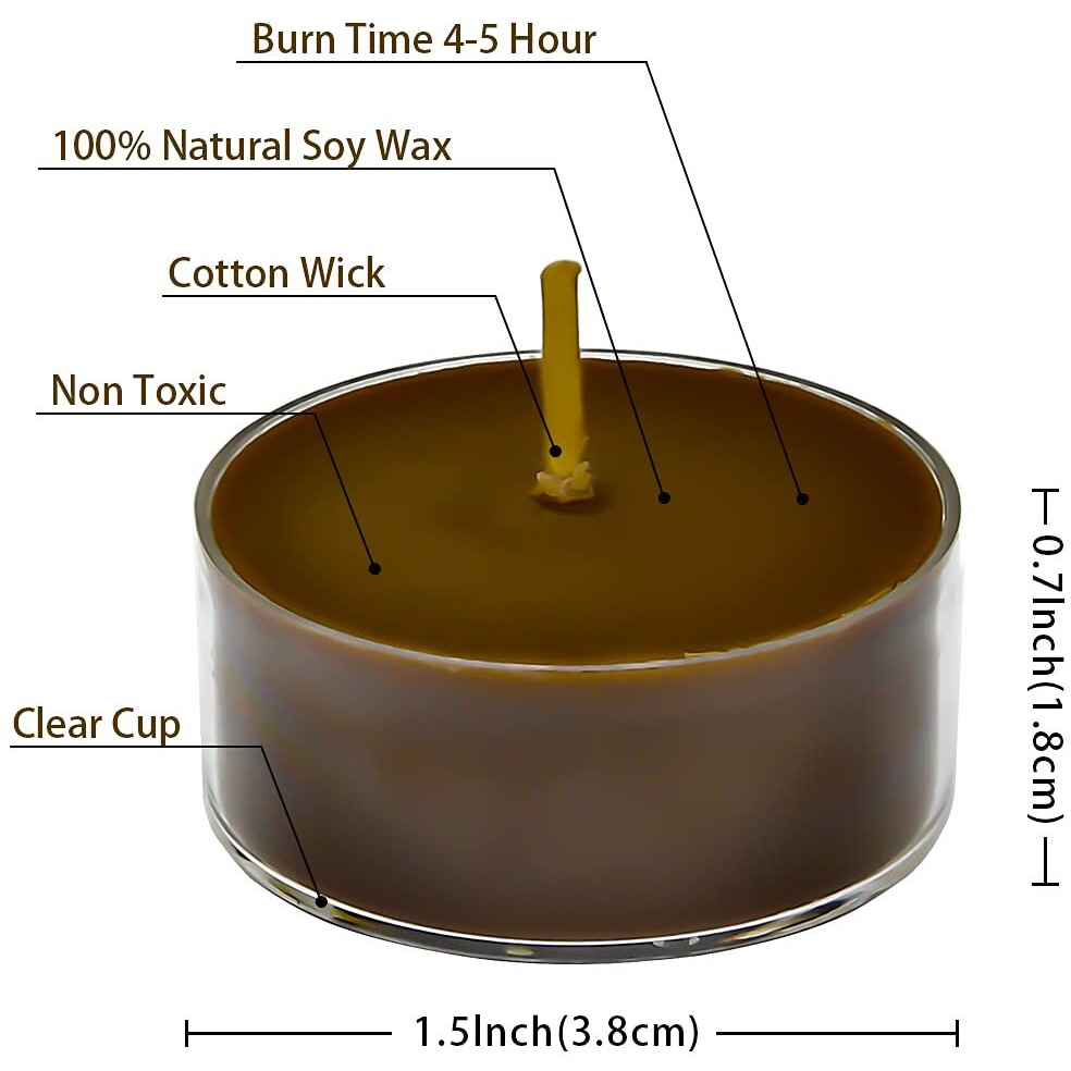 Deybby Scented Tealight Candles  Long Lasting Soywax Tea Candle Used For All Of Holders|Clear Cup|12 Counts|Up To 4 Hour Burn Time|Coffee