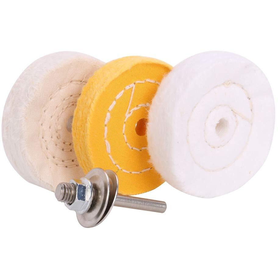 Scottchen 3 Inch Ultra Fine Cotton 1 Treated Yellow Cotton 1 Fine Cotton 1 Buffing Polishing Wheel 2/5 Inch Arbor Hole For Mini Bench Grinder With One 1/4"" Shank For Drill